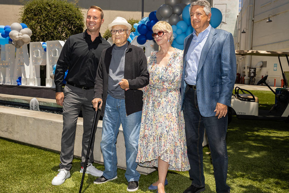 Brent Miller, president of production, Act III Productions; Norman Lear; Lyn Davis Lear; Tony Vinciquerra, chairman and CEO of Sony Pictures Entertainment - Credit: Chris Polk/Sony Pictures Television