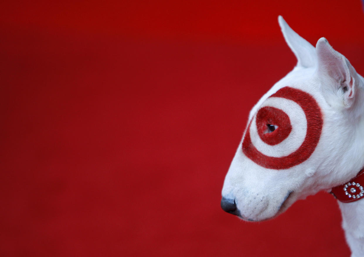 Bull's Eye the dog, the mascot of Target chain stores, arrives at the red carpet of the 2008 Billboard Latin Music Awards in Hollywood, Florida, April 10, 2008. REUTERS/Carlos Barria  (UNITED STATES)