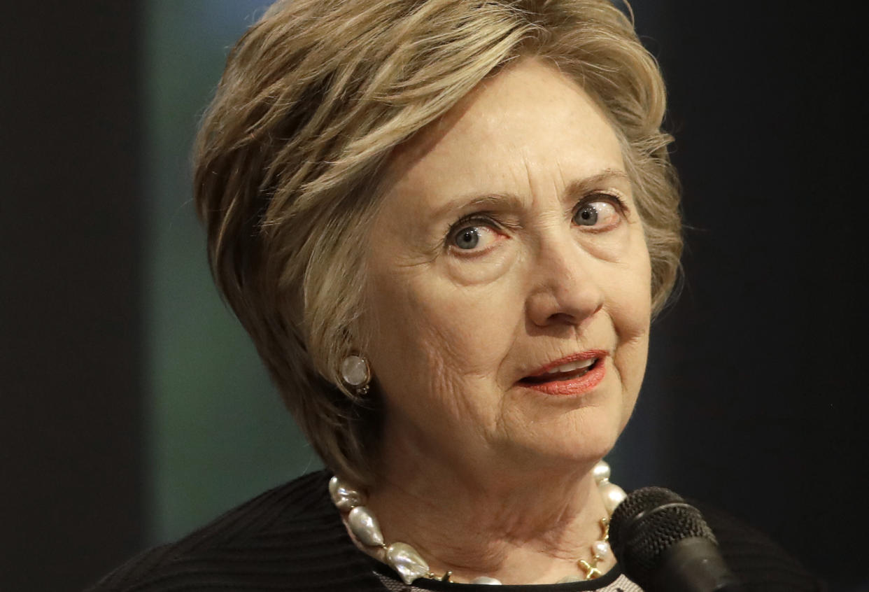 Hillary Clinton speaks at a fundraiser for the Elijah Cummings Youth Program in Israel, in Baltimore on June 5, 2017. (Photo: Patrick Semansky/AP)