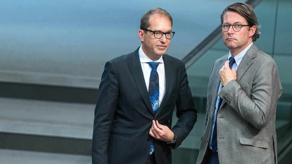 CSU-Generalsekretär Alexander Dobrindt (l.) und Andreas Scheuer (CSU), Bundesminister für Verkehr und digitale Infrastruktur. Foto: Jens Büttner