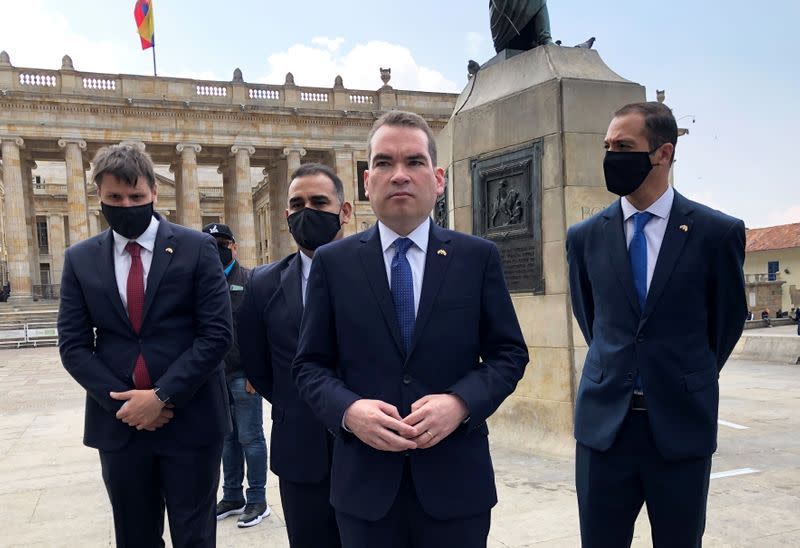 Opposition leader Juan Guaido's designated Colombian Ambassador, Tomas Guanipa, is seen before a news conference in Bogota