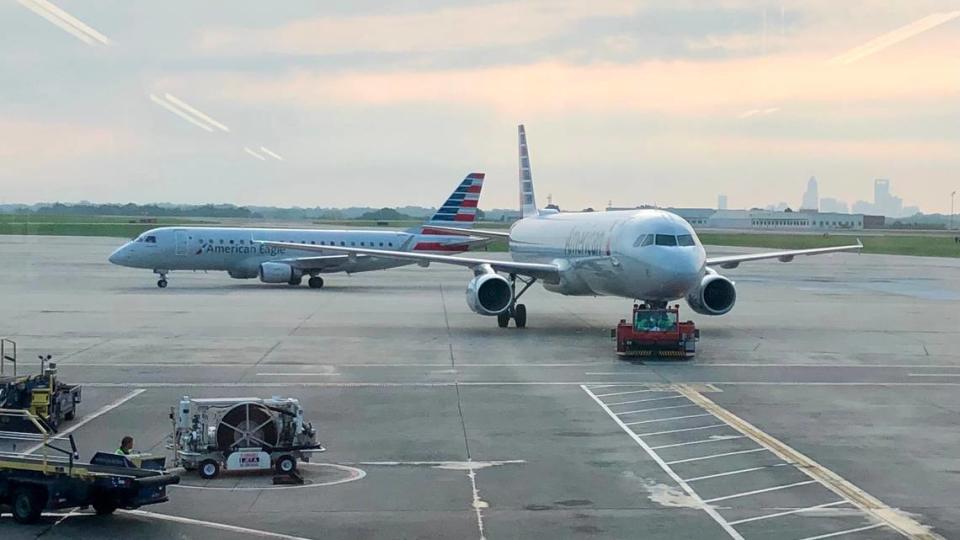 American Airlines planes on the tarmac at Charlotte Douglas International Airport in July 2021.