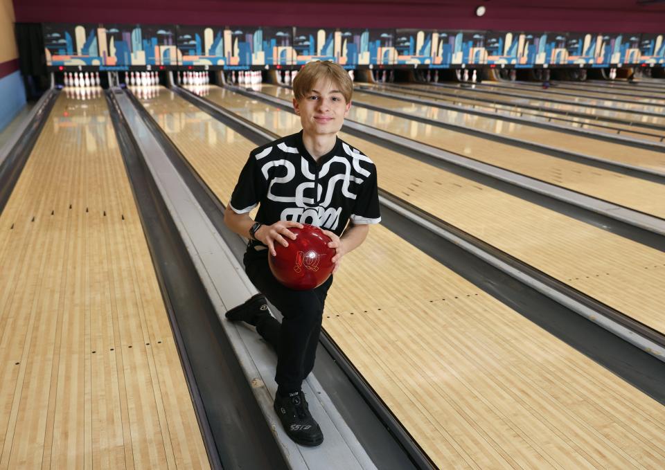 Rush-Henrietta's Keaton Ostrowski, when was selected at the All-Greater Rochester Boys Bowler of the Year in 2023. It was Ostrowski's second straight AGR Bowler of the Year award.