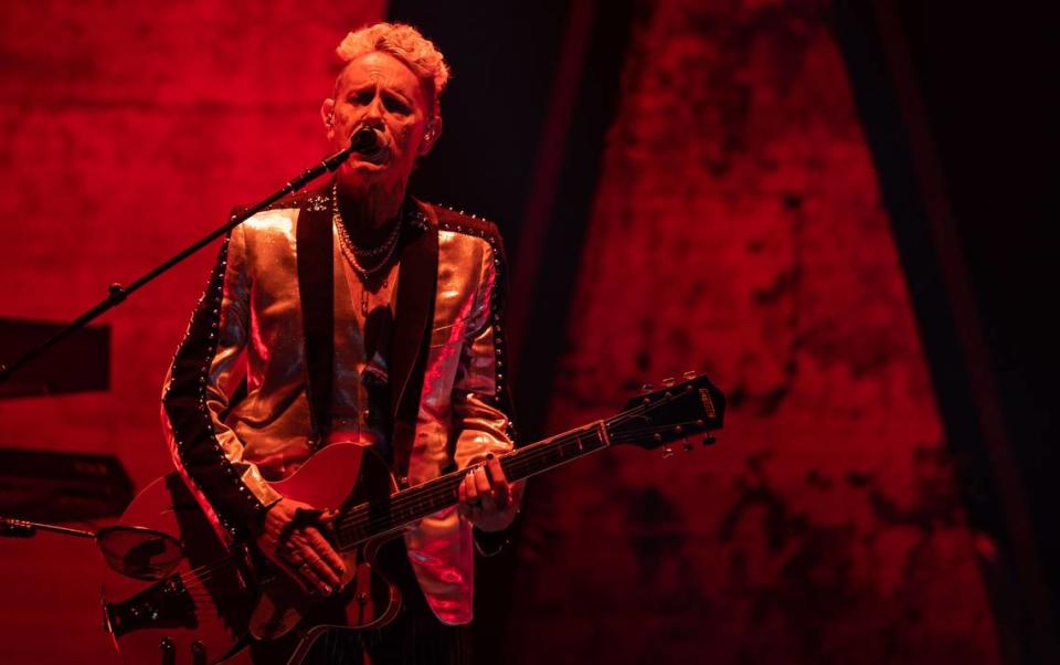 Depeche Mode’s Martin Gore plays the guitar during the sold-out concert at Golden 1 Center on Thursday, March 23, 2023, the first show of the band’s “Memento Mori” world tour.