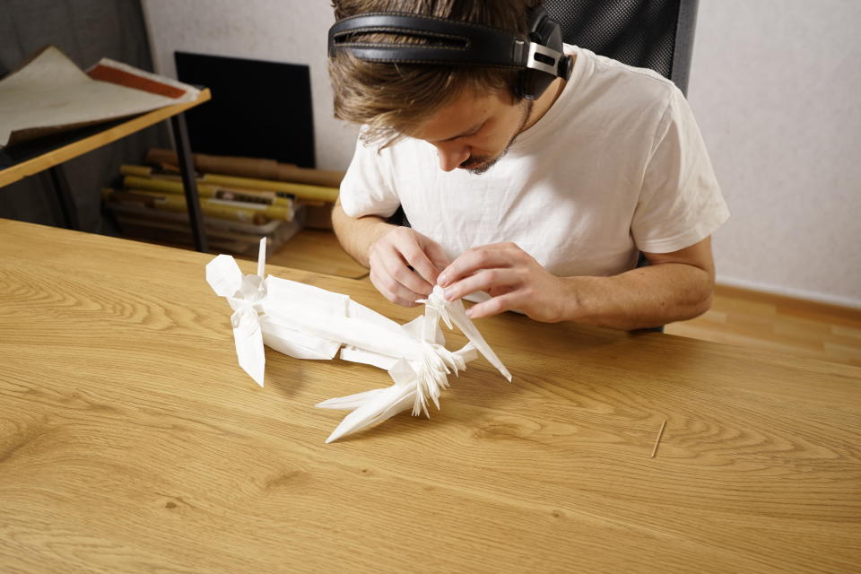 Juho Konkkola, An origami artist from Finland, has completed a two and a half year project which used just one sheet of paper and took 109 hours of folding