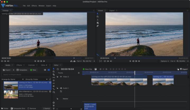 The HitFilm video-editing app's user interface in macOS.