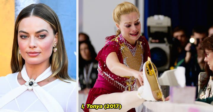 Margot Robbie trained in ice-skating for five hours a day, five days a week, for five months to play Tonya Harding in I, Tonya — she worked herself so hard, she got a herniated disk in her neck.