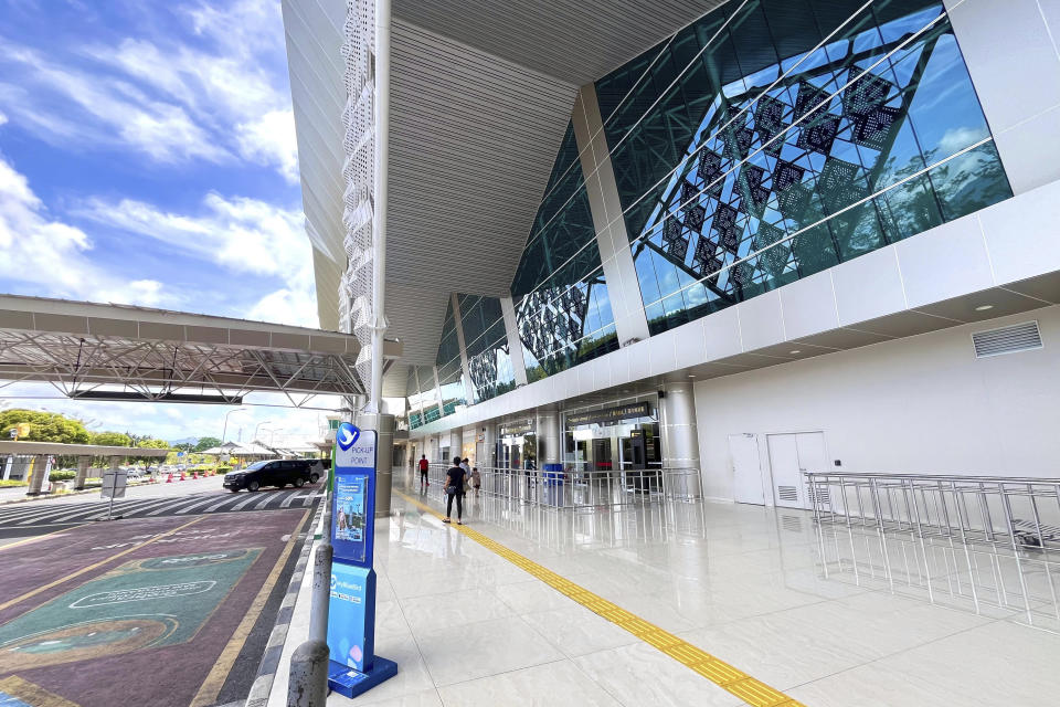 This photo provided by the Indonesian Transportation Ministry shows the closed Sam Ratulangi Airport in Manado, North Sulawesi, Indonesia, Friday, April 19, 2024. Indonesian authorities closed the airport and residents left homes near an erupting volcano Thursday due to the dangers of spreading ash, falling rocks, hot volcanic clouds and the possibility of a tsunami. (Indonesian Transportation Ministry via AP)