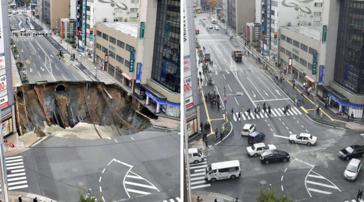 Fukuoka's sinkhole filled in after just two days [AP]