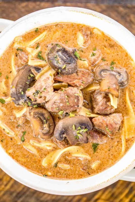 <p>Plain Chicken</p><p>Serve over a bed of egg noodles and call it a meal!</p><p><strong>Get the recipe: <a href="https://www.plainchicken.com/slow-cooker-beef-stroganoff-soup/" rel="nofollow noopener" target="_blank" data-ylk="slk:Slow Cooker Beef Stroganoff Soup;elm:context_link;itc:0;sec:content-canvas" class="link ">Slow Cooker Beef Stroganoff Soup</a></strong></p><p><strong>Related: <a href="https://parade.com/939652/kristamarshall/best-ground-beef-stroganoff-recipe/" rel="nofollow noopener" target="_blank" data-ylk="slk:Ground Beef Stroganoff;elm:context_link;itc:0;sec:content-canvas" class="link ">Ground Beef Stroganoff</a></strong></p>