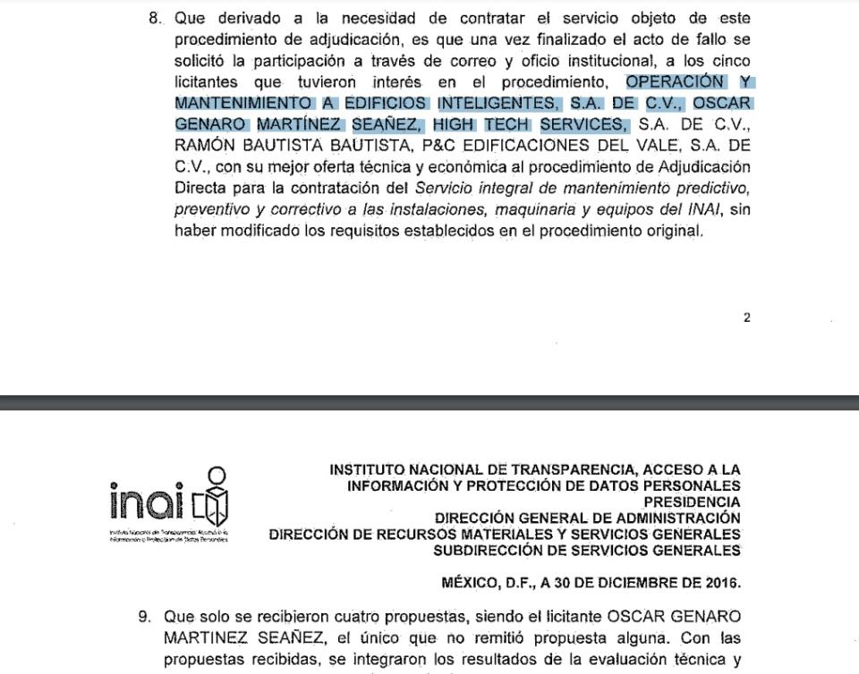 Adjudicación a OMEI donde participó High Tech Services.