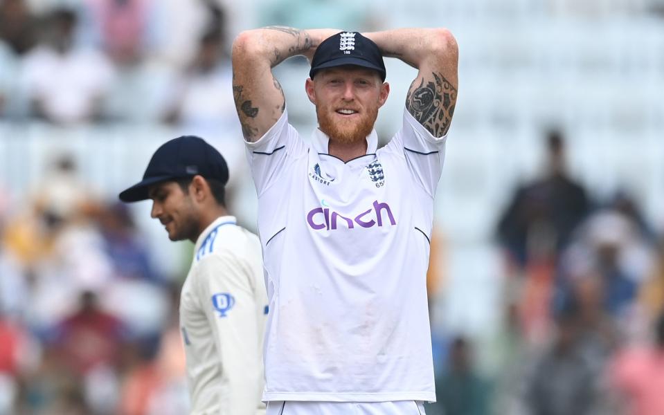 England captain Ben Stokes reacts during day four of the 4th Test Match between India and England at JSCA International Stadium Complex on February 26, 2024 in Ranchi, India