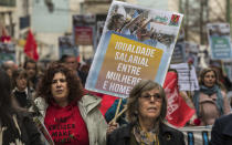 <p>Women demonstrate in defense of gender and human rights in Praca Camoes during International Women’s Day on March 8, 2018, in Lisbon, Portugal. (Photo: Horacio Villalobos/Corbis/Getty Images) </p>