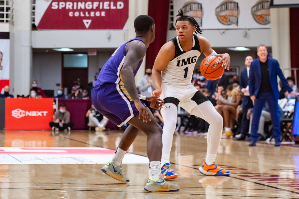 Keyonte George won the boys' 3-point shooting contest at the McDonald's All-American Game this week. (John Jones/Icon Sportswire via Getty Images)