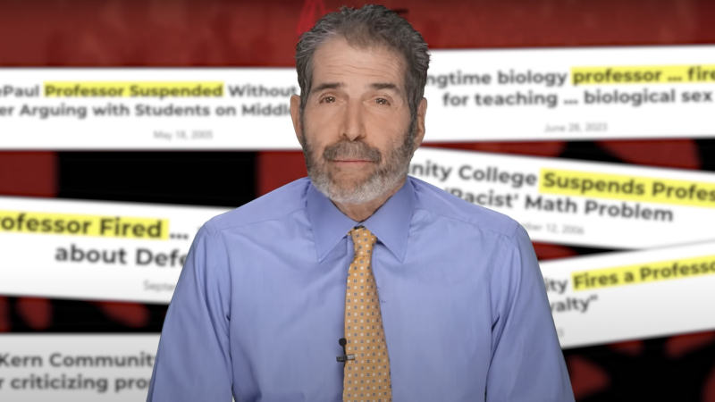 John Stossel is seen in front of news headlines about cancel culture