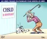 Caricature du 5 avril : Des bébés phoques électroniques pour divertir les aînés... <a href="http://fr-ca.actualites.yahoo.com/a%C3%AEn%C3%A9s-bolduc-enchant%C3%A9-par-le-phoque-%C3%A9lectronique-221020479.html" data-ylk="slk:Consultez l'article.;elm:context_link;itc:0;sec:content-canvas;outcm:mb_qualified_link;_E:mb_qualified_link;ct:story;" class="link  yahoo-link">Consultez l'article. </a>