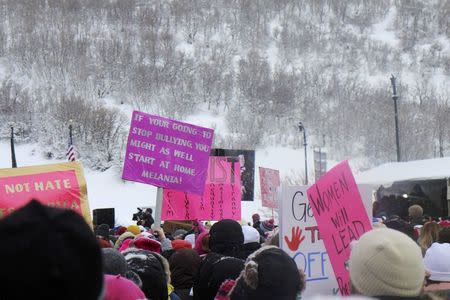 Protesters attend a rally led by Chelsea Handler after the Women's March at the Sundance Film Festival in Park City, Utah, U.S. January 21, 2017. REUTERS/Piya Sinha-Roy