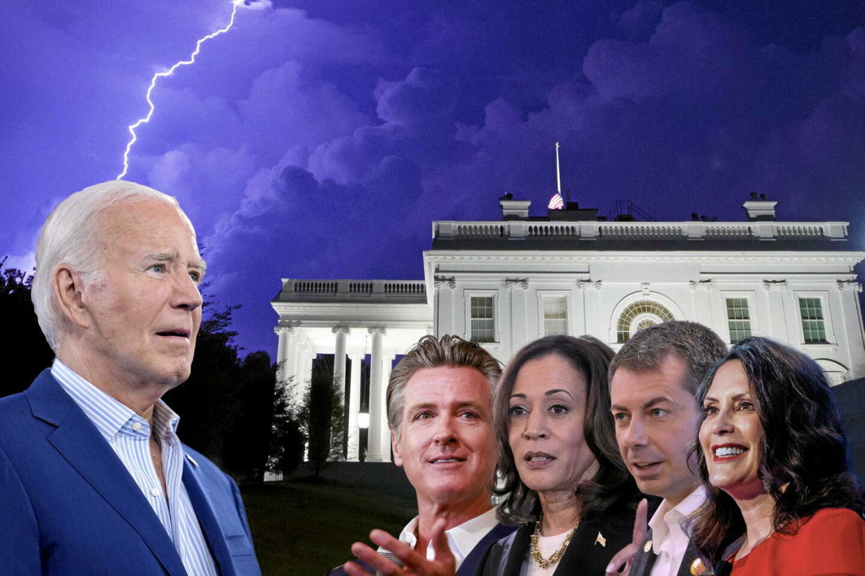 Si Joe Biden décide de se désister, les favoris pour être candidat sont Gavin Newsom, Kamala Harris, Pete Buttigieg et Gretchen Whitmer.  - Credit:Photos Sipa / photomontage « Le Point »