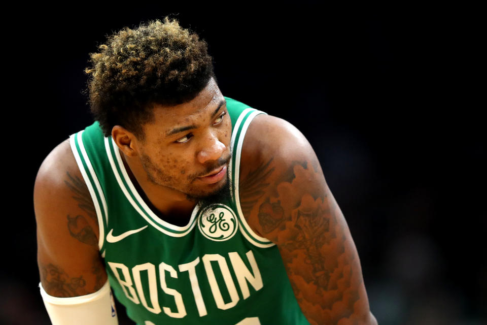 The Boston Celtics held a lengthy private meeting following their third-straight loss on Friday night. (Maddie Meyer/Getty Images)