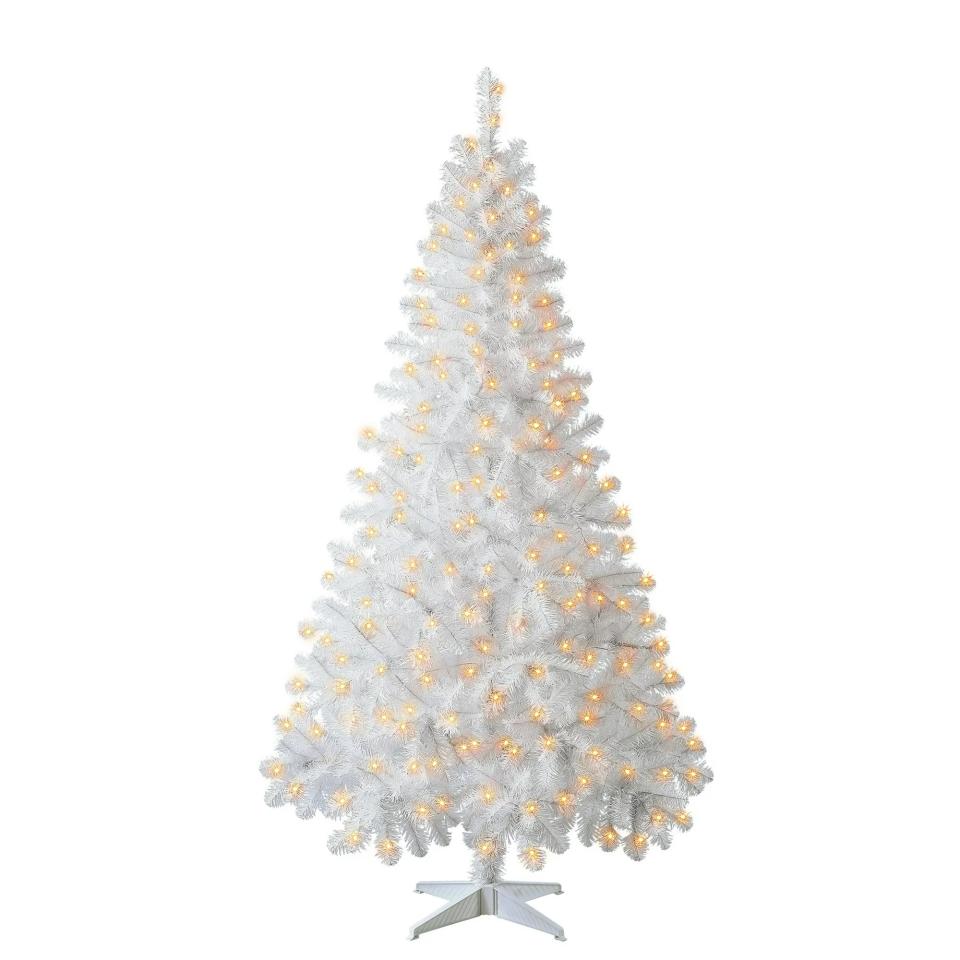 white xmas tree with lights