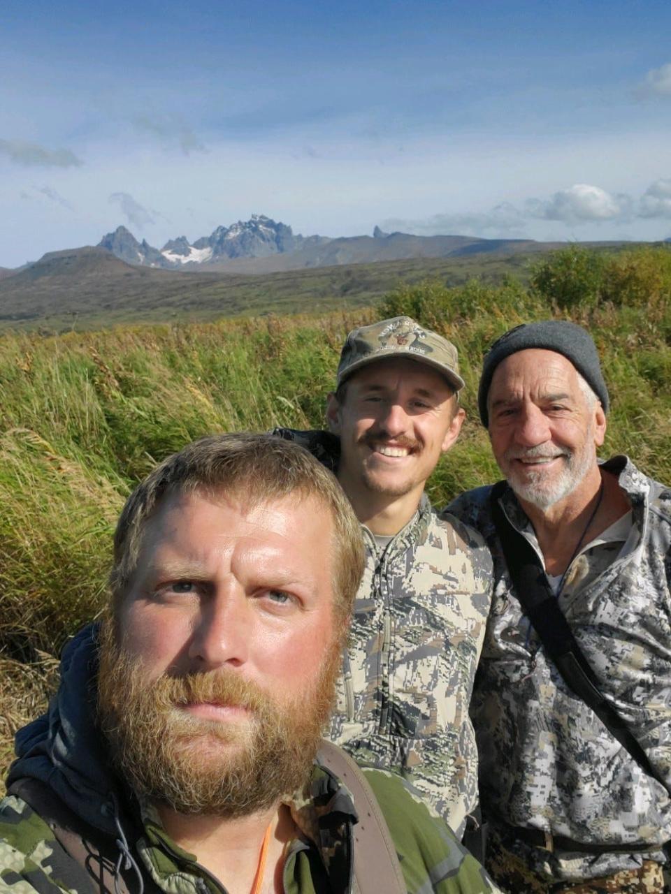 Casey West with Cal and Craig Stefanko in Alaska. The trio went on a moose hunting trip and got way more than they bargained for when their bush plane crashed.