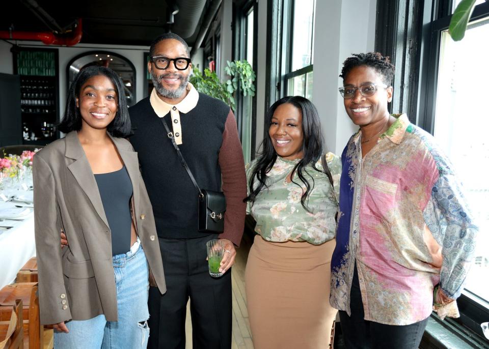 new york, new york june 20 l r rajni jacques, mitch jackson, kristina coleman and jacqueline woodson attend the harper’s bazaar x balenciaga luncheon with balenciaga’s non profit partner, national children’s alliance on june 20, 2023 in new york city photo by dimitrios kambourisgetty images for harpers bazaar