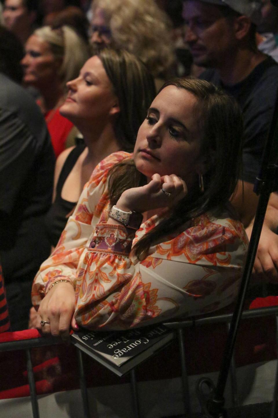 Landis Fender of Simpsonville listens to Florida Gov. Ron DeSantis speak during a tour at North Baptist Church in Spartanburg on Wednesday April 19, 2023.