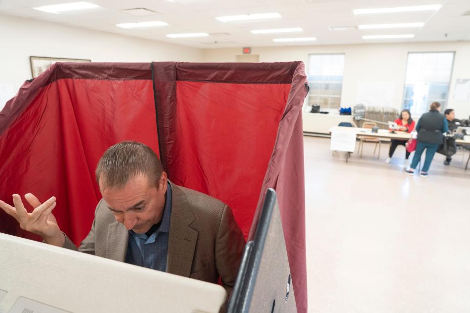 Patrick P. Lull, of Hackensack, casts his ballot in the voting booth at the Civic Center in Hackensack, N.J. on Tuesday Nov. 8, 2022. 