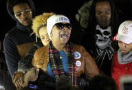 <p>Lezley McSpadden, center, Michael Brown’s mother, cries on November 14, 2014, after learning of a grand jury’s decision in St. Louis, Missouri, to not indict Ferguson, Missouri, police officer Darren Wilson. Wilson shot and killed Brown, 18, on August 9. (Timothy Tai/ZUMA Wire/ZUMAPRESS.com) </p>