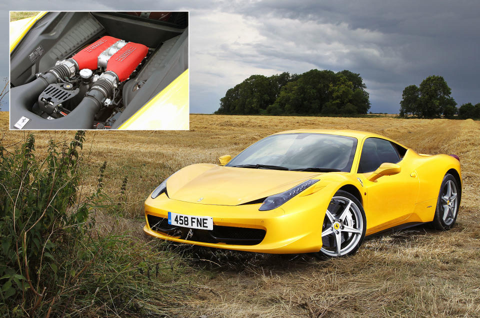 <p>The Ferrari 458 made a huge impact when it arrived in 2009 to replace the F430. Just on <strong>style</strong>, the 458 had the job wrapped up, but Ferrari wanted to make sure there was clear air between the newcomer and its predecessor, so the 458’s 4.5-litre V8 came with <strong>562bhp</strong> and a heady 9000rpm red line.</p><p>If the 458 was allowed to reach peak revs in top gear, it would touch 202mph. To help the motor spin so quickly, it had <strong>graphite-coated</strong> pistons to let them slide up and down the cylinders with less friction.</p>