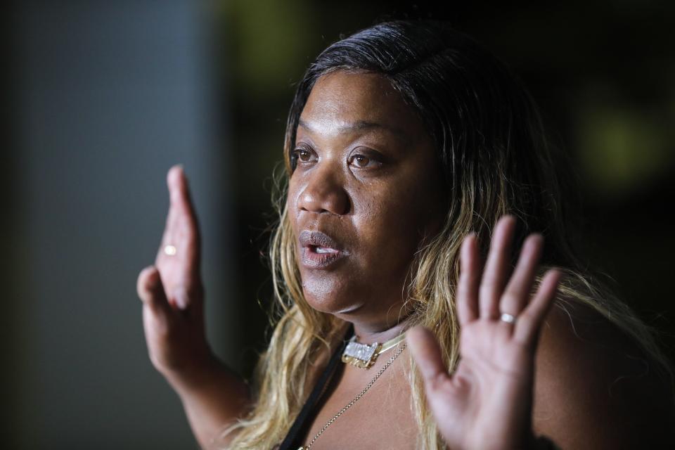 Jannerral Wright speaks at a news conference Monday about the health of her father, activist and minister Bernard Wright, at Delray Medical Center. "We are happy today," she said.