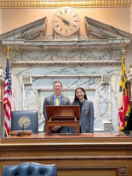 Hannah Choi was a page in this year’s Maryland General Assembly session, while working to support Del. Vaughn Stewart’s social housing bill. (Emily Price_