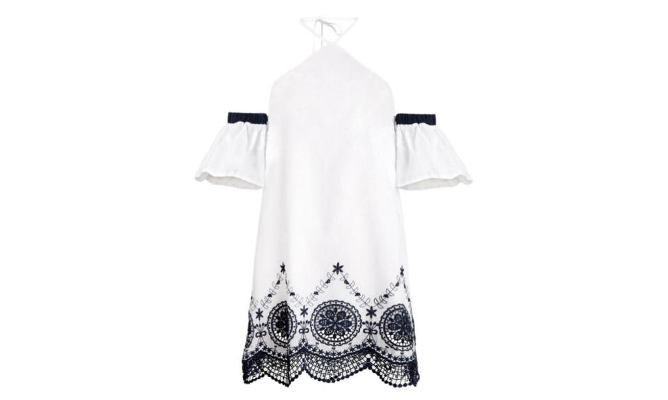 Pixie Market White Embroidered Detached Sleeve Dress