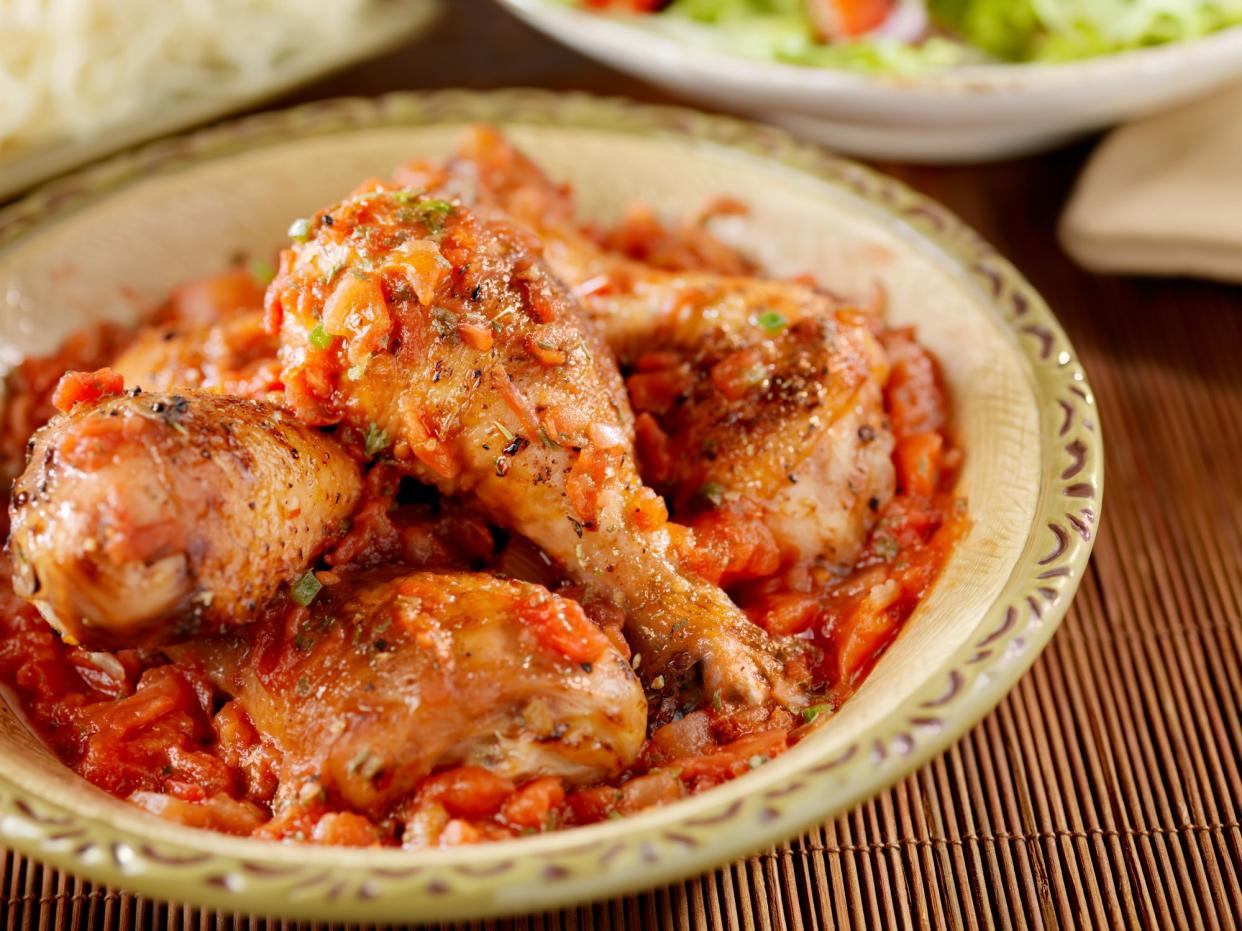 Chicken Cacciatore, with Tomatoes, Peppers, Onions, Pasta and Salad-Photographed on Hasselblad H4D-50mb Camera