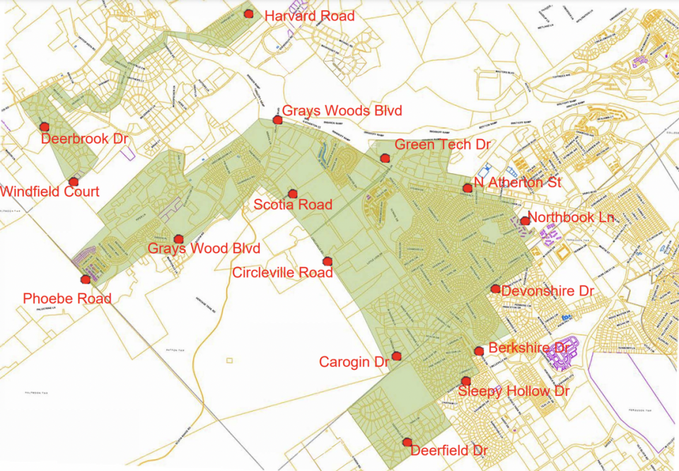 A map shows areas that are under a boil water advisory on Aug. 28, 2023.