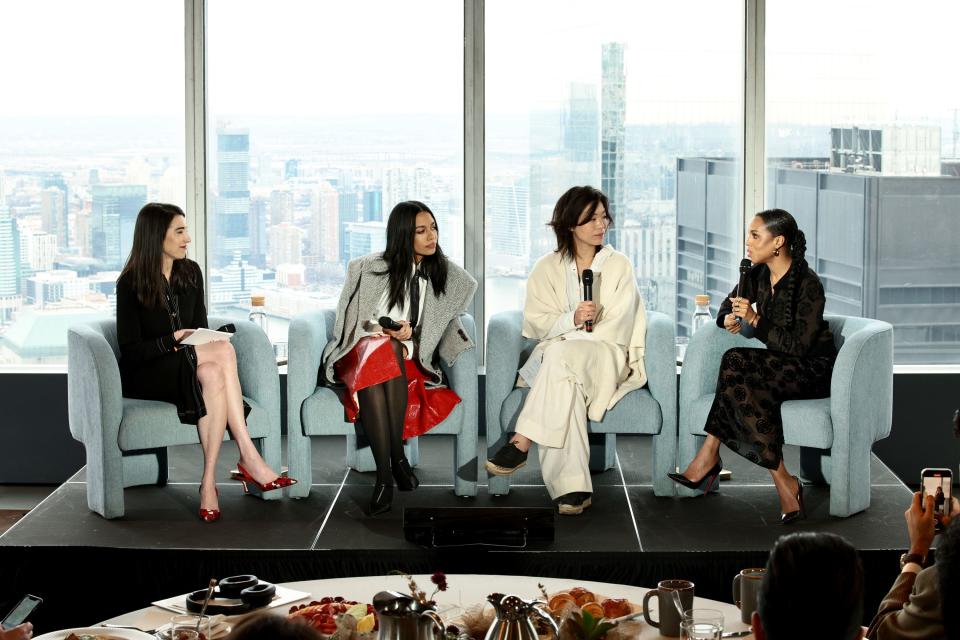 Aurora James, Angel Chang and Kerry Washington attend Marie Claire's Fashion Our Future Event, empowered by Kering