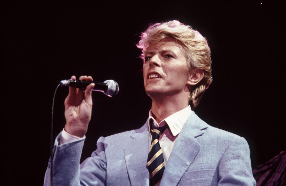 David Bowie performing live onstage in Birmingham on the Serious Moonlight tour