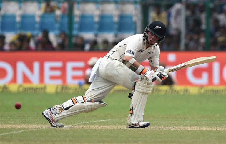 New Zealand's Tom Latham plays a shot during the second day of the first Test match between India and New Zealand at Green Park Stadium in Kanpur on September 23, 2016