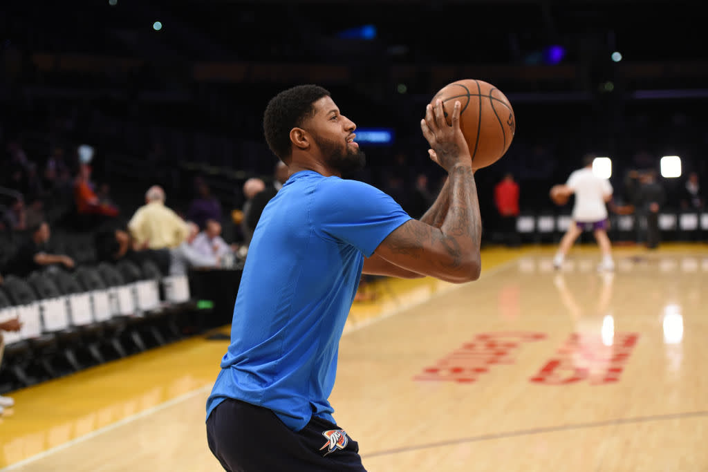 Oklahoma City Thunder forward Paul George grew up a fan of the Los Angeles Lakers. (Getty Images)