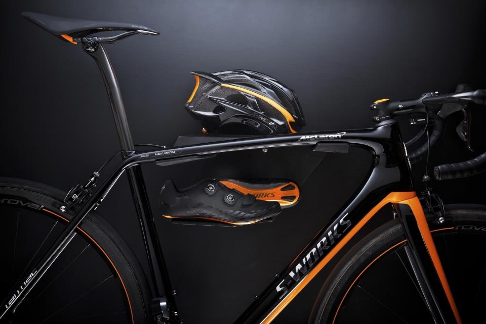 Picture shows the Specialized McLaren Venge and matching helmet and shoes