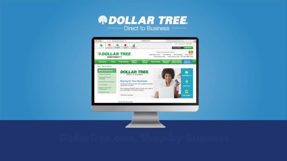 Computer screen with Dollar Tree e-commerce site, along with direct to business logo.