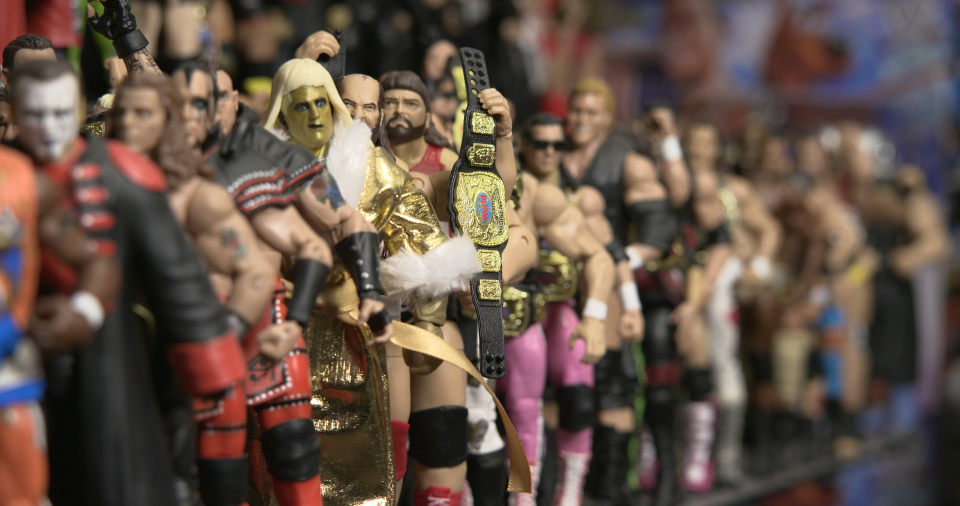 A snippet of Dave’s 5,000 wrestling figures. (Photo: Yahoo Lifestyle)