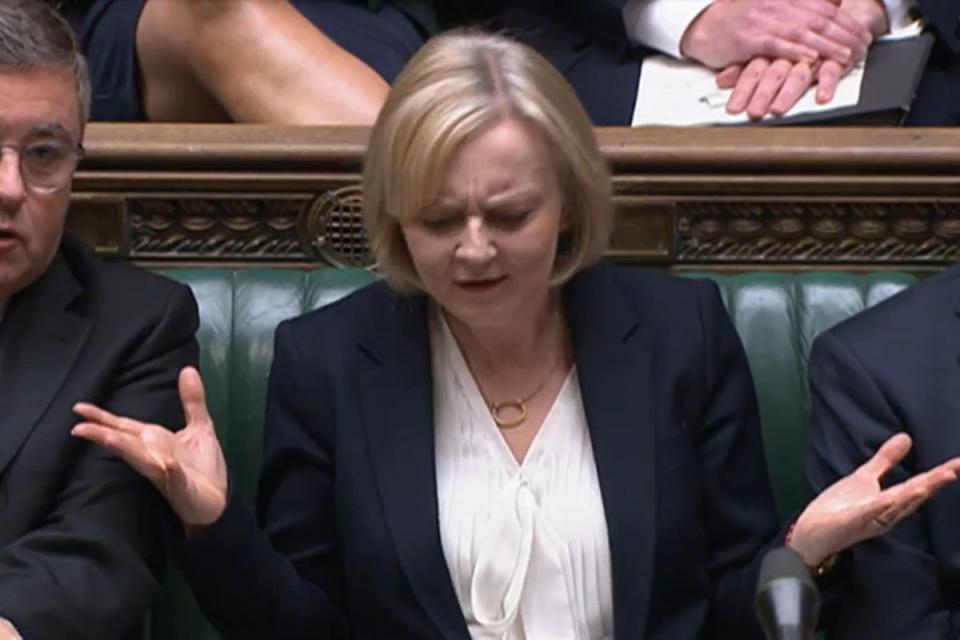 Prime Minister Liz Truss speaks during Prime Minister’s Questions in the House of Commons, London (House of Commons/PA) (PA Wire)