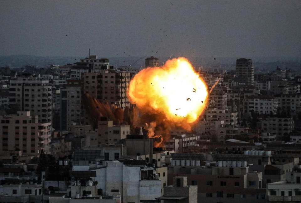 Smoke rises after airstrikes over Ansar Government Complex building, carried out by Israeli army, on the second day of the Muslim holy fasting month of Ramadan, in Gaza City, Gaza.