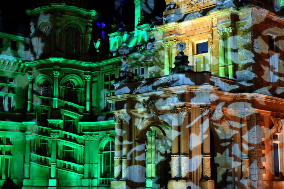 AYLESBURY, ENGLAND - DECEMBER 04:  Light installations entertain visitors during 'Christmas at Waddesdon' at Waddesdon Manor in Buckinghamshire, on December 04, 2020 in Aylesbury, England. (Photo by Jim Dyson/Getty Images)