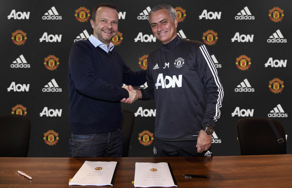 <p>Less than a year ago Mourinho was rewarded with a new contract – a move which caused controversy (Getty) </p>