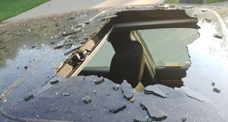 The sunroof of a Missouri woman's car shattered when a bottle of dry shampoo exploded.