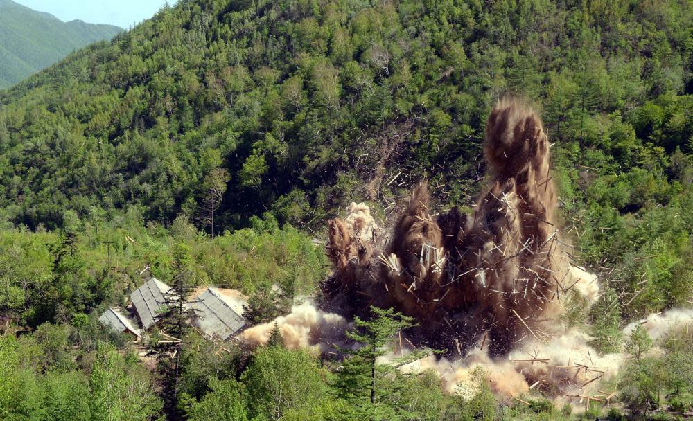 A demolition ‘ceremony’ at North Korea’s Punggye-ri nuclear test facility in May.