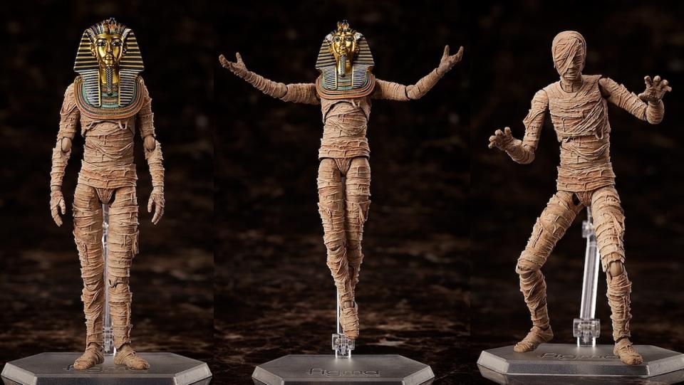 Three different poses and variations of a King Tut action figure
