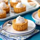 <p>These adorable mini pumpkin cheesecakes are so versatile, you can even swap out the graham cracker crust for your favorite cookie flavor. Try pecan sandies, gingersnaps, or even Oreos. </p><p><a href="https://www.thepioneerwoman.com/food-cooking/recipes/a37159608/mini-pumpkin-cheesecakes-recipe/" rel="nofollow noopener" target="_blank" data-ylk="slk:Get the recipe.;elm:context_link;itc:0;sec:content-canvas" class="link "><strong>Get the recipe.</strong></a></p>